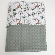 RiFresh - baby wiegdeken - jungle - olifant - giraffe - oudgroen - wafelstof