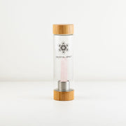 Crystal Spirit - Waterfles met kristal - (NL 2dgn levertijd)  - Rose Quartz - grote edelsteen - hexagon edelsteen - Rozen Quartz - 550ml - edelsteenwater - bamboe