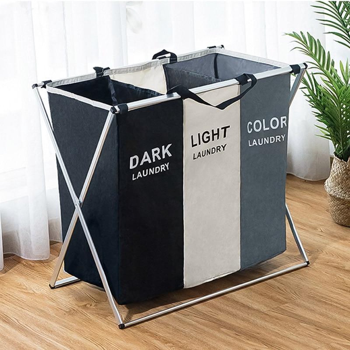 Baymate X-Vorm Opvouwbare Vuile Wasmand Organizer Gedrukt Inklapbare Drie Raster Thuis Wasmand Sorter Wasmand Groot 2 Grids