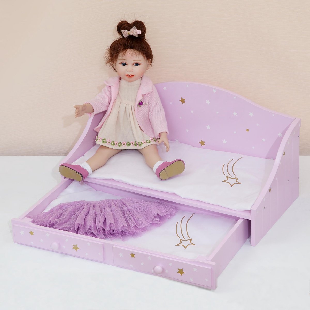 Olivias World 45 cm. Houten uitschuifbed voor poppen TD-0096AP