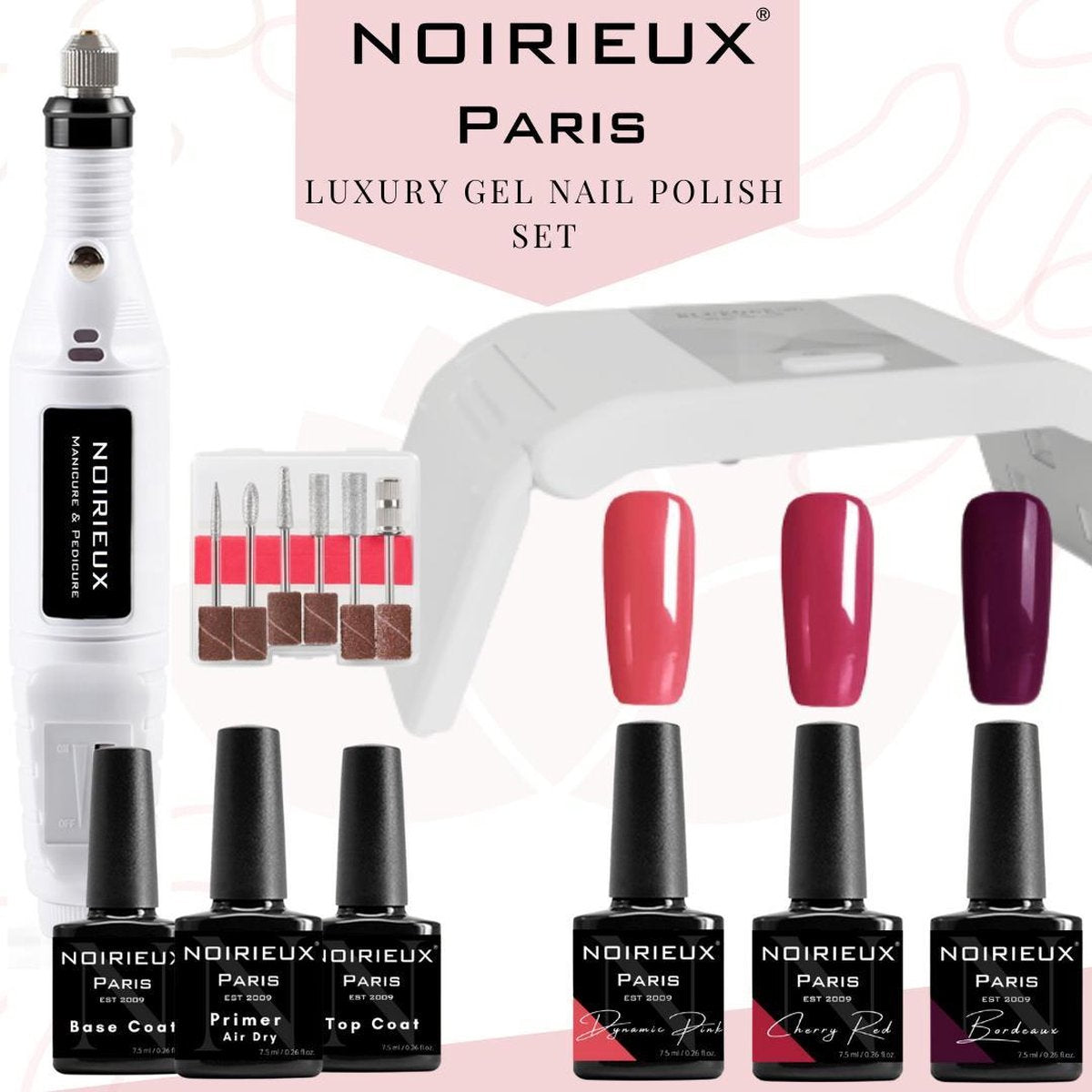 Gellak starterspakket - Gellak - 3 top kleuren gellak nagellak - UV led lamp - Elektrische nagelvijl - Manicure set - Nagellak set