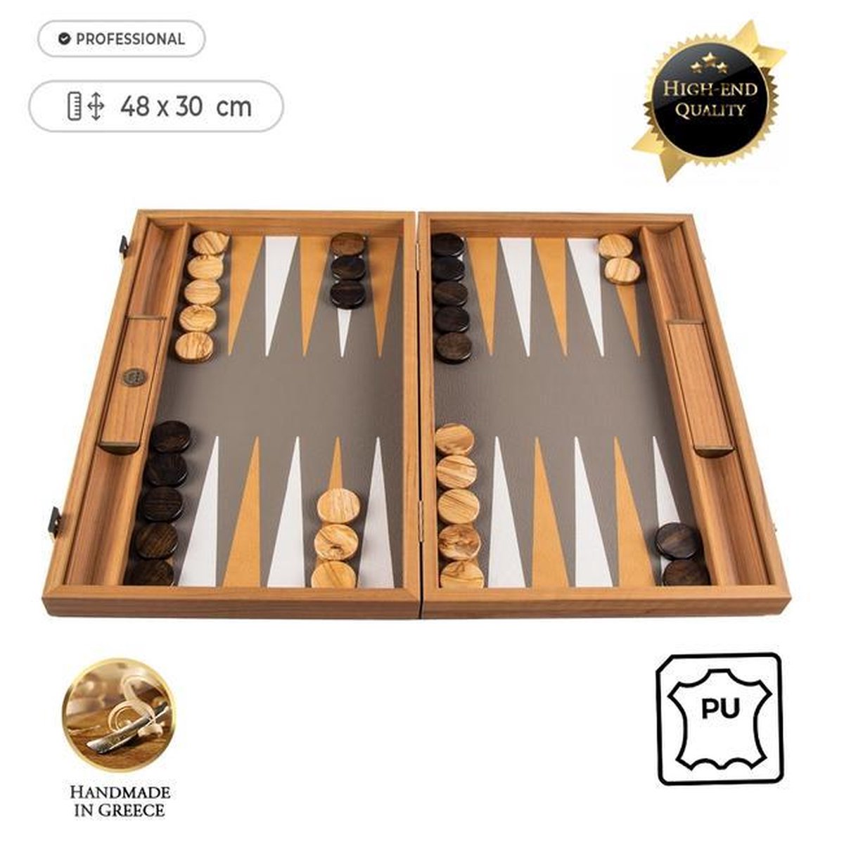 Leatherette Ostrich Tote Backgammon spel - 48x30cm - met Geel/Bruin & Dasty Ivoor  Top Kwaliteit