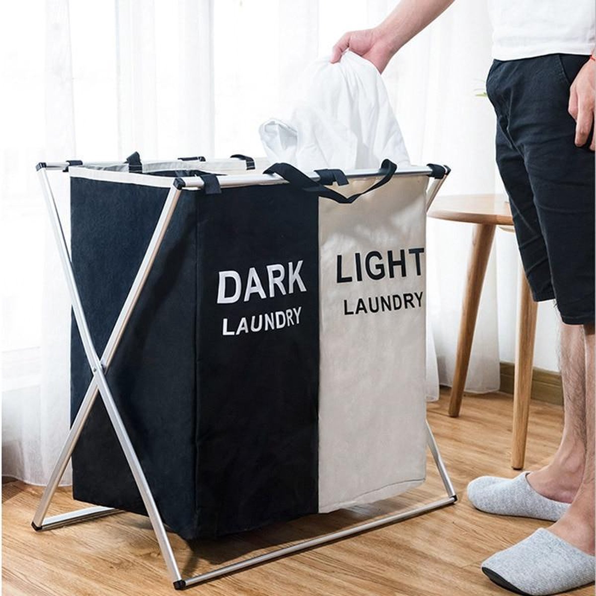 Baymate X-Vorm Opvouwbare Vuile Wasmand Organizer Gedrukt Inklapbare Drie Raster Thuis Wasmand Sorter Wasmand Groot 2 Grids