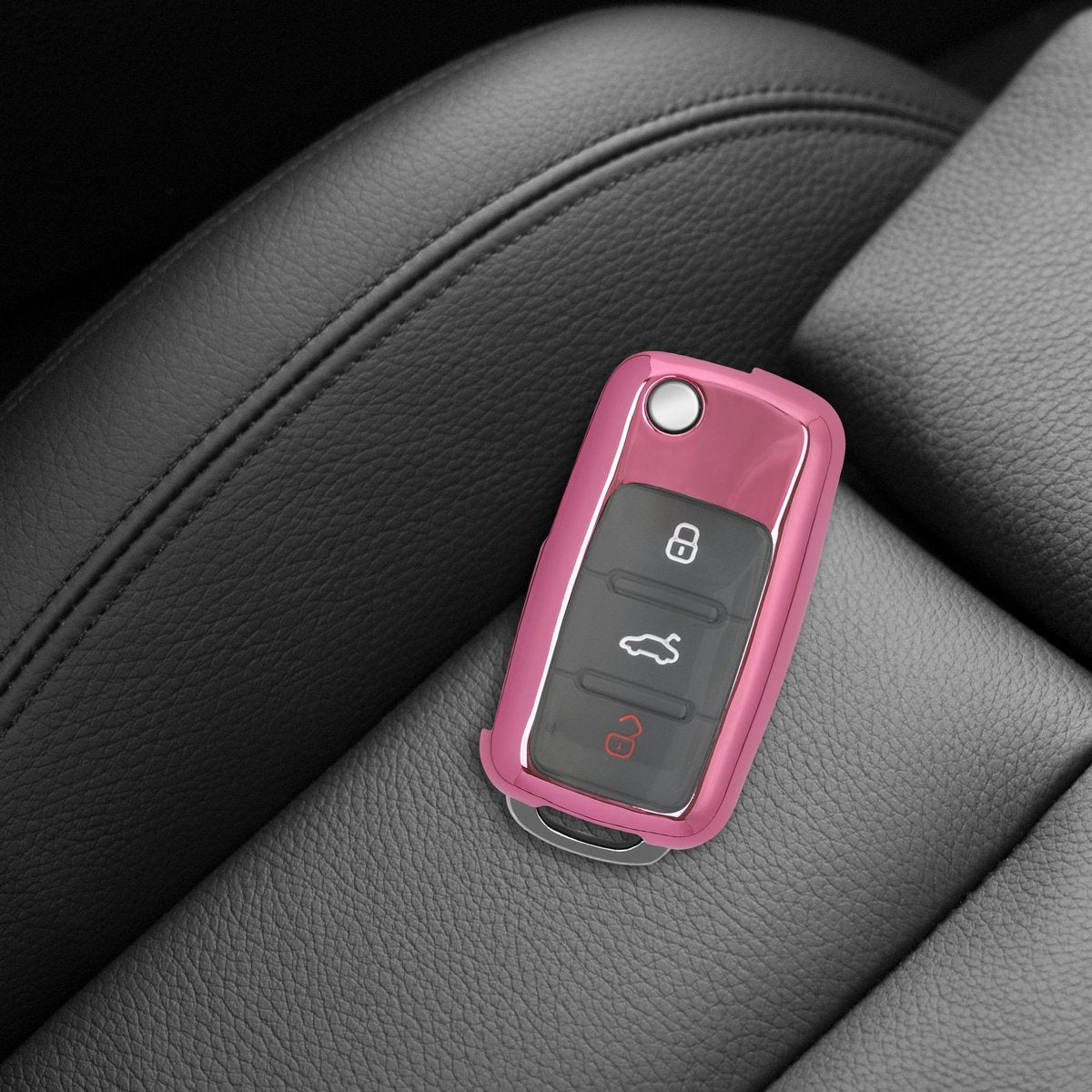 kwmobile Hoes voor autosleutel voor VW Skoda Seat 3-knops autosleutel - Autosleutelbehuizing met strassteentjes in roze