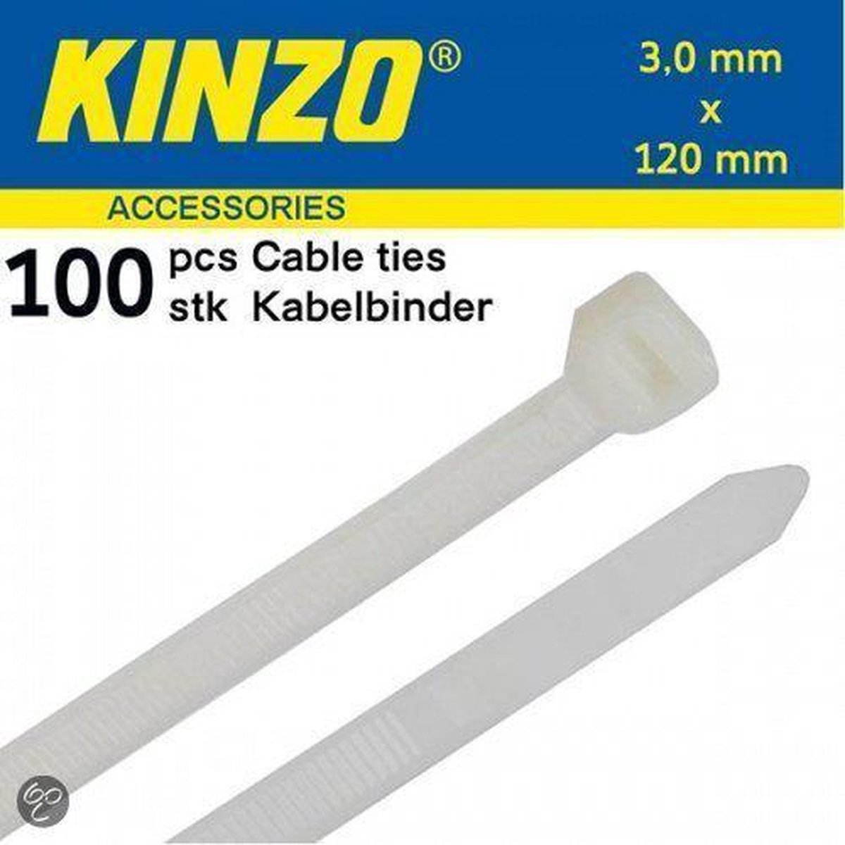 Kinzo Kabelbinders 3.0x120mm wit 100 stuks