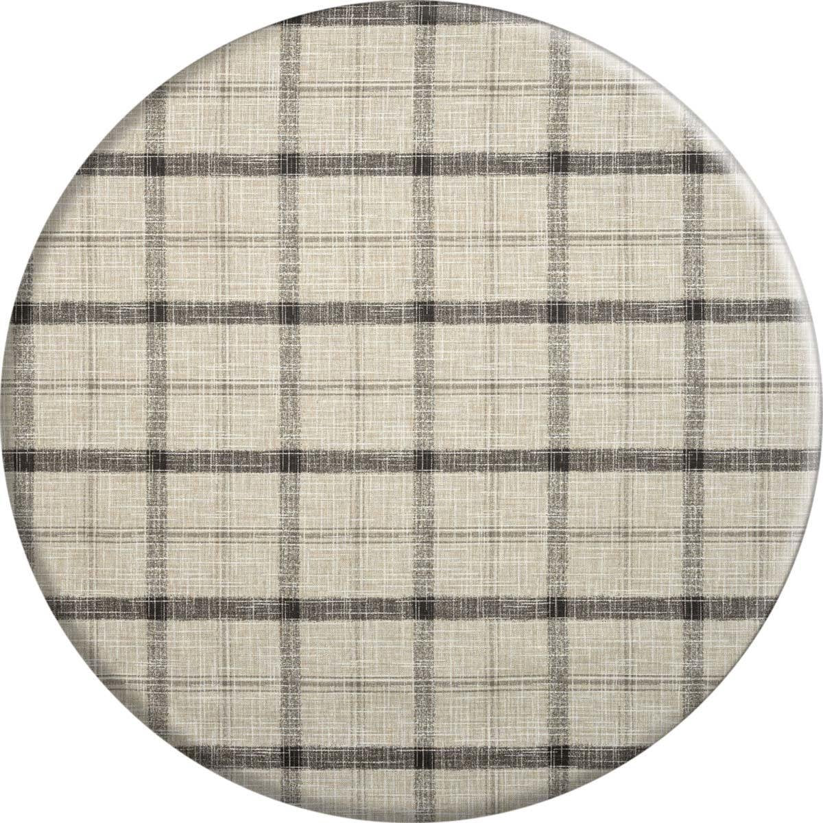 MixMamas Rond Tafelkleed Gecoat - Ø 140 cm - Grote etnische ruit Beige/Zwart