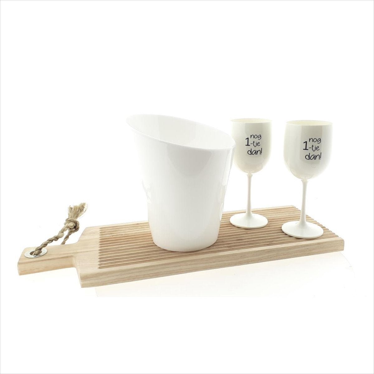 Cadeau set - Ice bucket / wijn koeler - Borrelplank - Wijnglazen met tekst