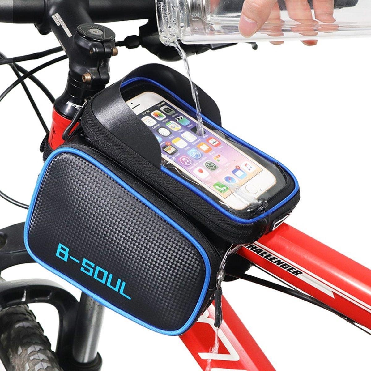 Universeel - Telefoonhouder - Smartphone tot 6.2 inch - Waterdicht - Mountainbike - Race Fiets - Zwart met Blauw - GPS