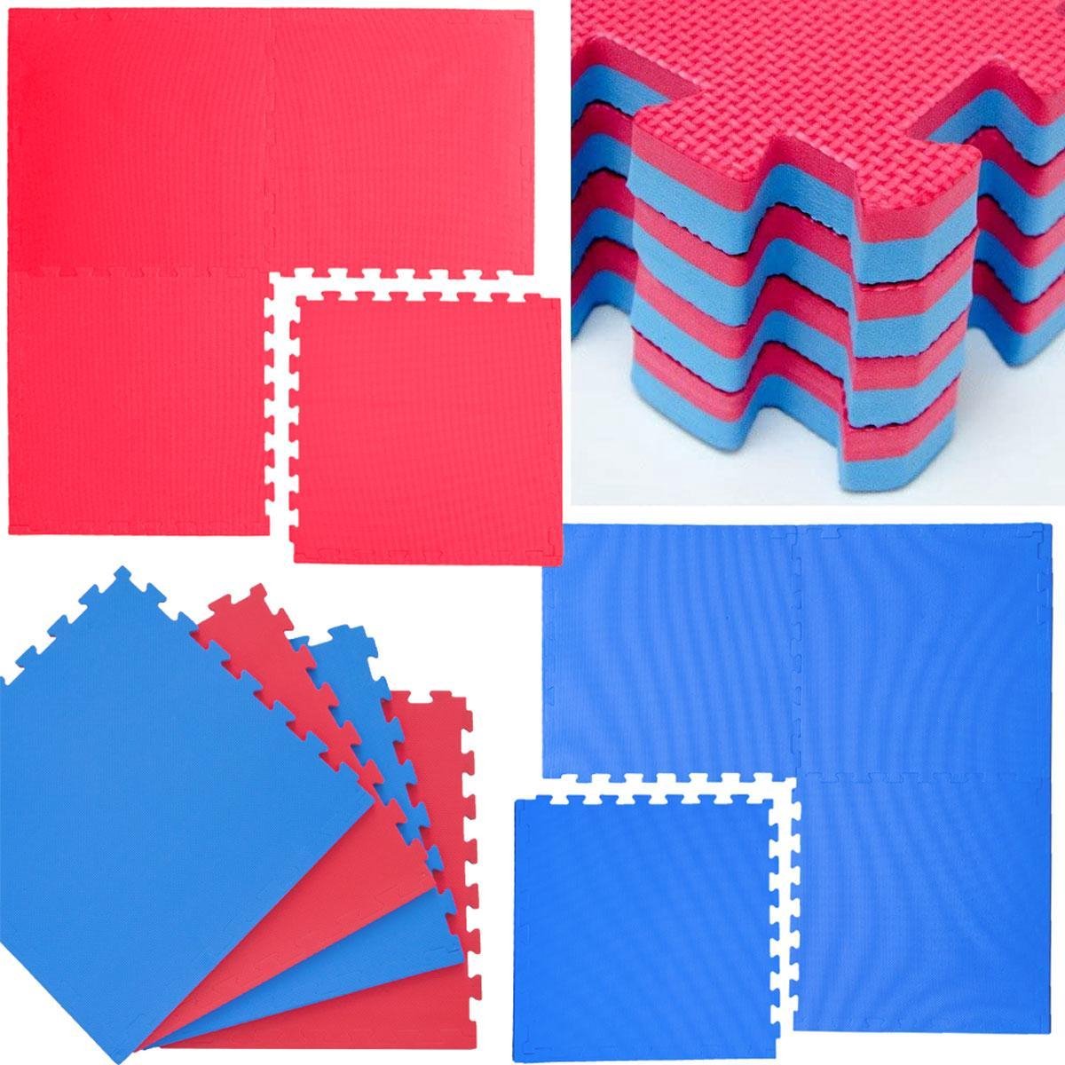 4 Vloermatten 63x63cm 2cm Puzzelmat Fitness Mat Sporten Mat Gymnastiek Rood Blauw