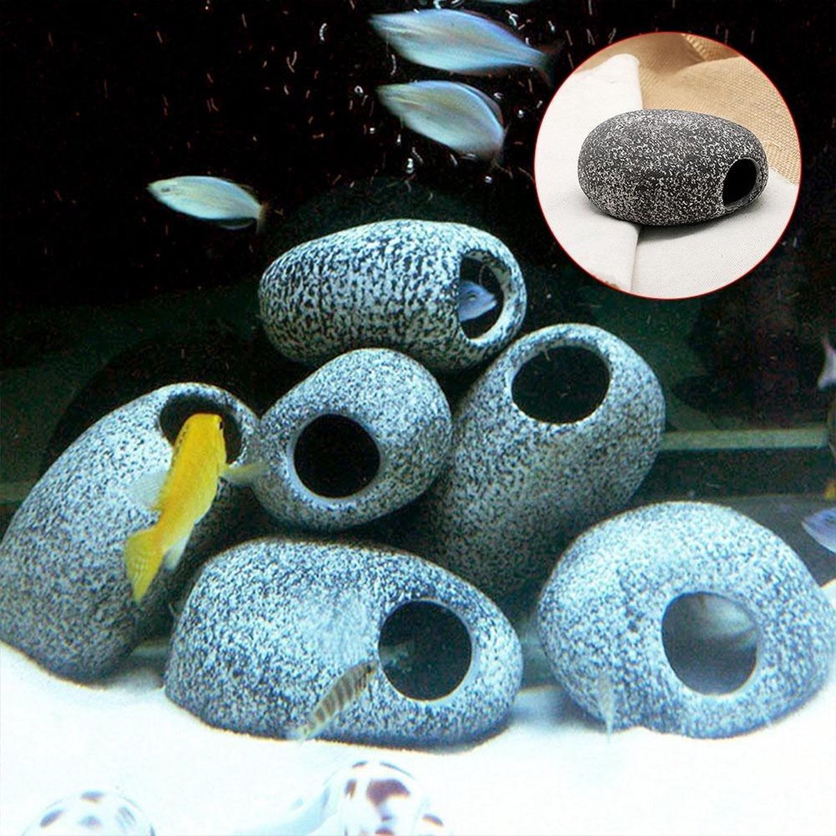 Dierplezier - Aquarium decoratie – Keramische grot – Schuilplaats vissen – 2 stuks - Stapelbaar - 10 cm x 7cm grot - Aquarium toebehoren - Ook voor kleine visbokaaltjes - Mooie decoratie