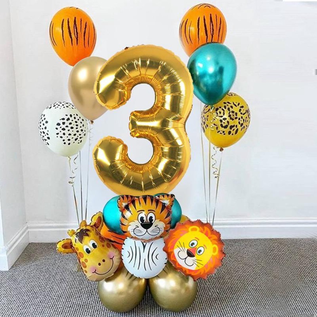Verjaardag ballonnen set - Thema: Dieren - 3 jaar (19-delige set)