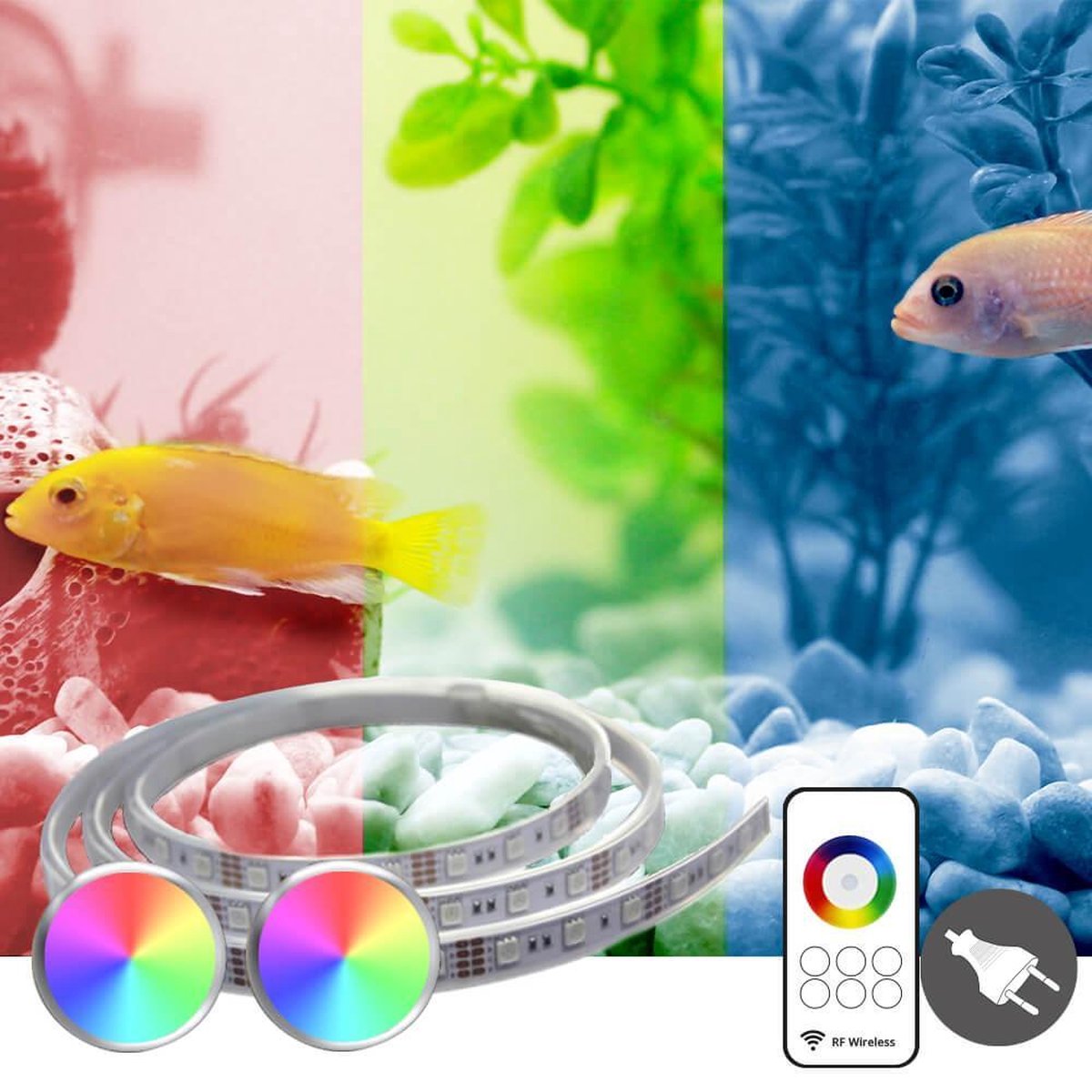 Led strip 50 t/m 70 cm 2x RGB voor aquarium- Complete set