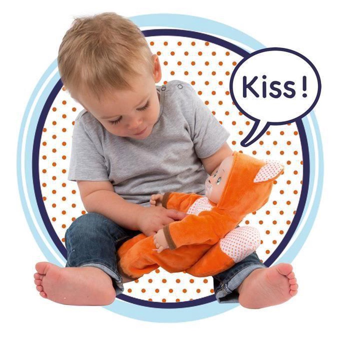 Smoby 7600210123WEB Minikiss Animals Cuddly Fox Kissing Doll for Children from 12 Months Orange