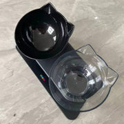 Dubbele Voerbak voor Katten - Voerbak voor Huisdieren - Ergonomische Voerbak voor Katten - Kantelbare Schaal - 2 in 1 Voeder en Drinkbakset - Accessoires voor Huisdieren - Zwart en Transparant