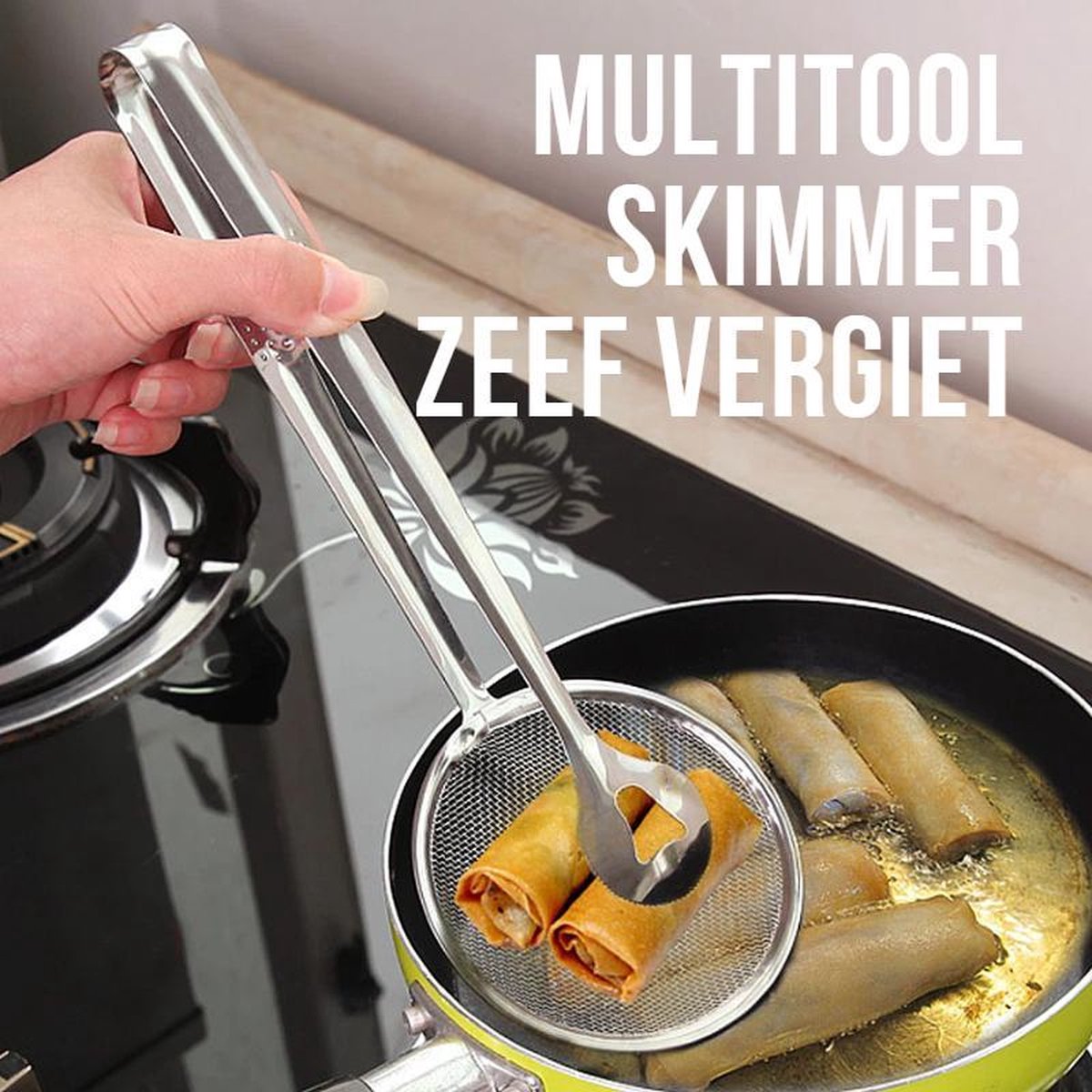 Allernieuwste Multitool Skimmer Zeef Vergietlepel Schuimspaan Blanceerlepel Frituurzeef Drainer Friteuse Skimmer - RVS