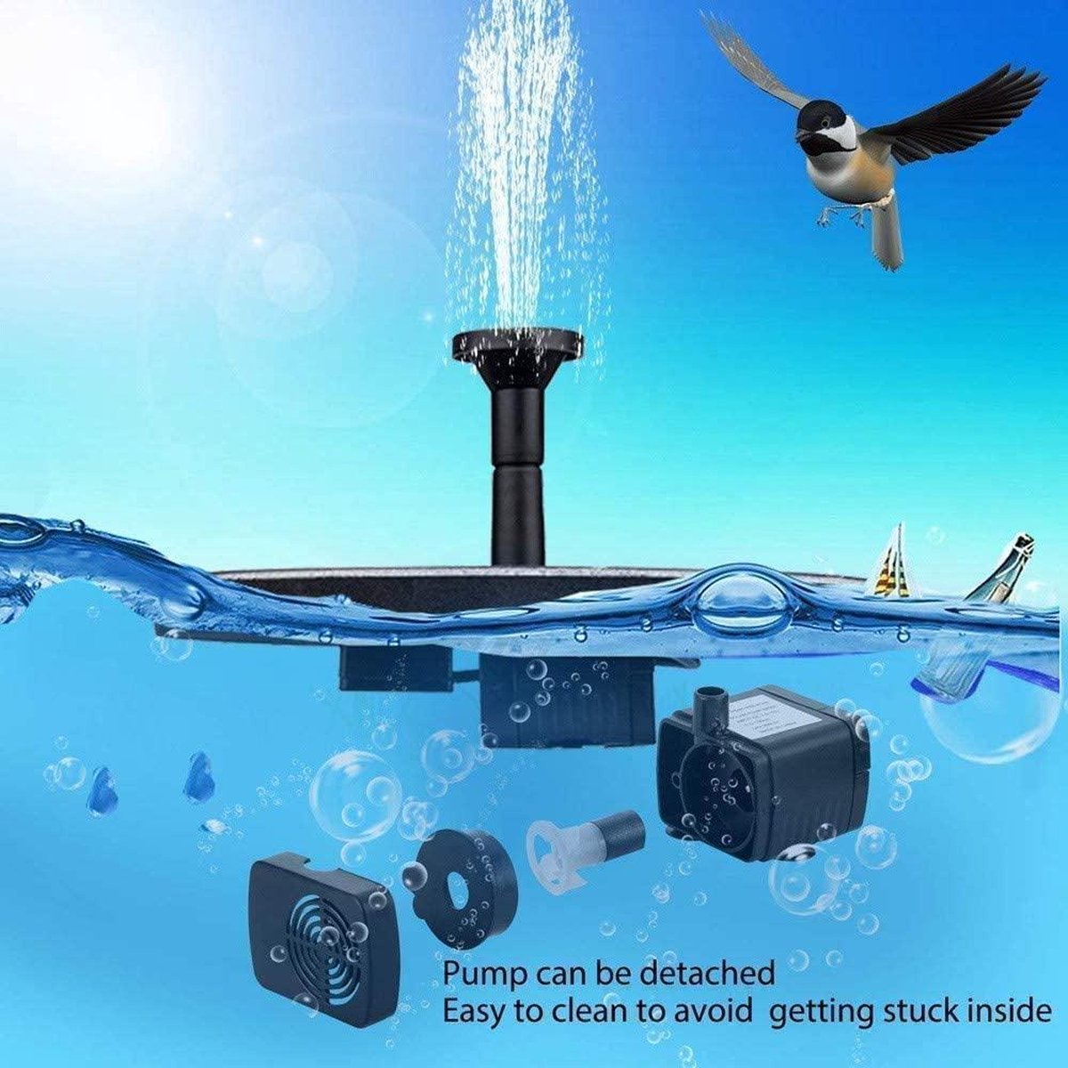 Viatel Solar Fontein op Zonne-energie - Drijvende Solar Decoratie - Milieuvriendelijk Fountain - Fontein 3.5 op Zonne energie +  Anti Bots Buisjes - Fonteinpomp voor Tuin / Vijver / Zwembad / Vogel bad - Milieuvriendelijke Fontijn - Eco - ⌀160mm