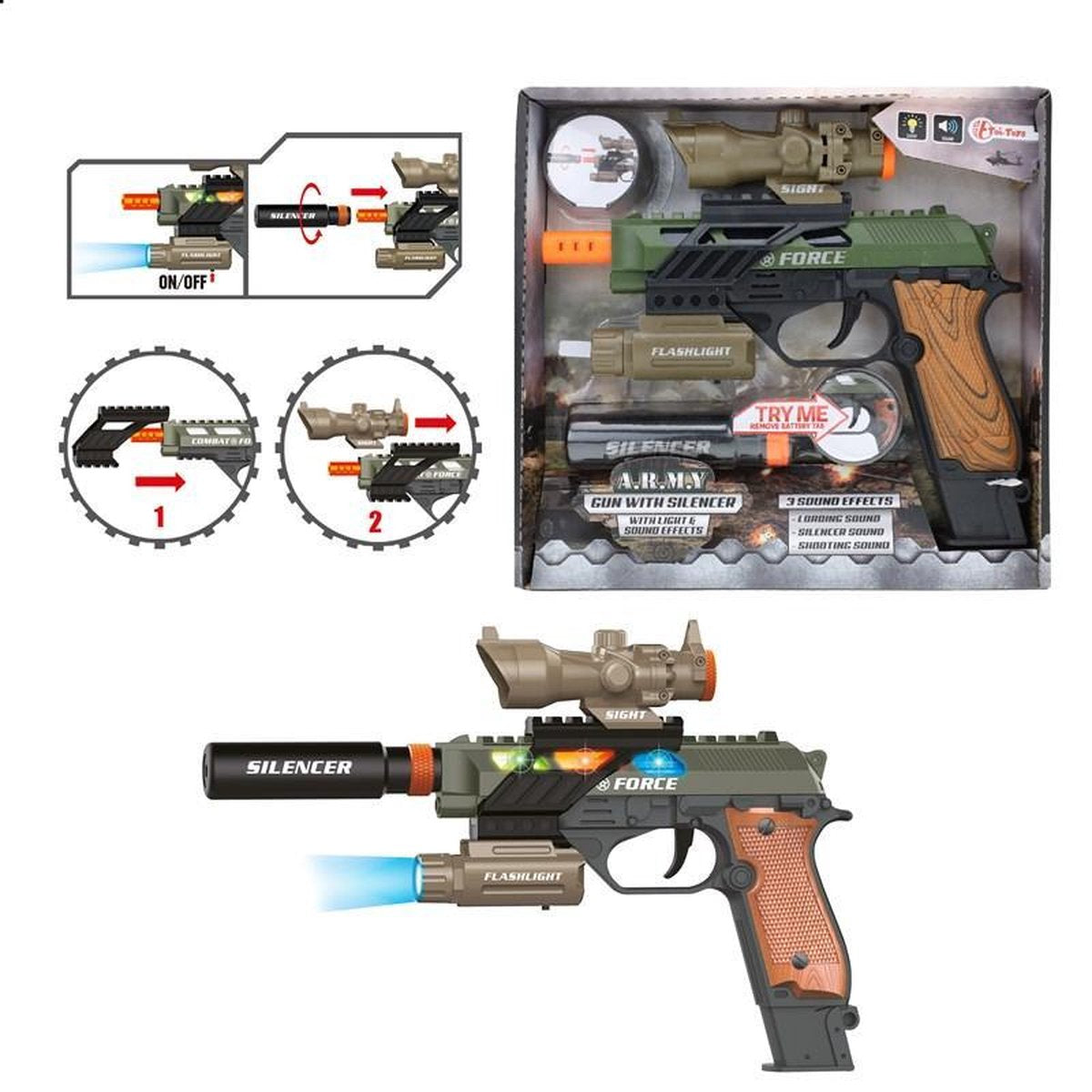 Toi-toys Leger Pistool Met Licht En Geluid 21 Cm