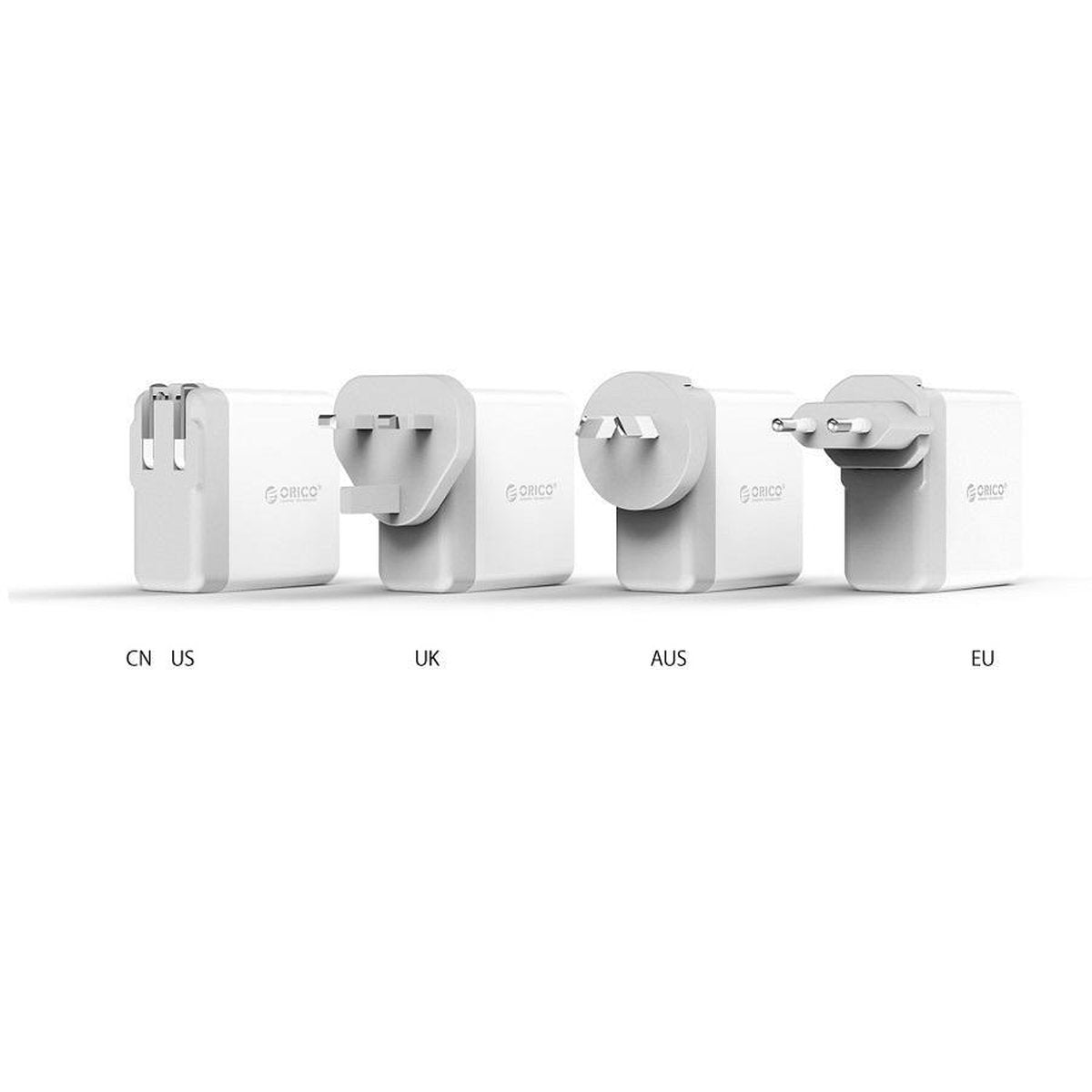 Orico - Wereld Reislader met 4x USB3.0 Poorten - Incl. EU/UK/AUS opzetstekkers - 34W - Wit
