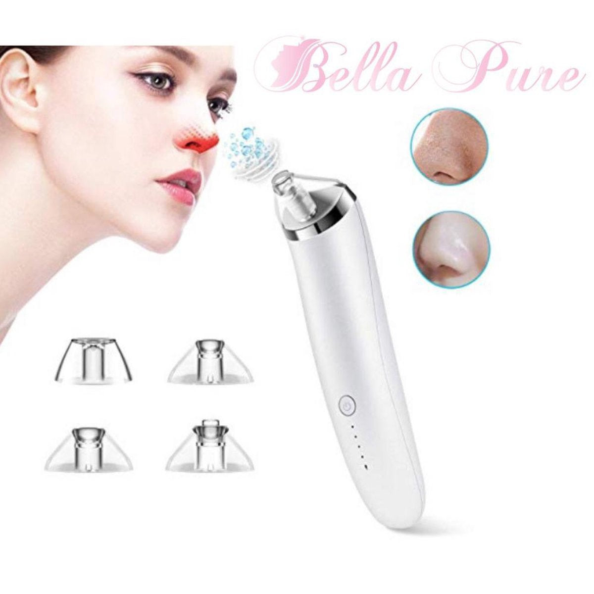 Bella Pure - Blackhead Remover Pore Suction Cleaner Inclusief 4 opzetstukken | Draadloze Mee-eters & Acne Verwijderen Set / Gezichtsverzorging Blackhead Vacuüm Remover – Oplaadbare vacuüm mee-eter verwijderaar
