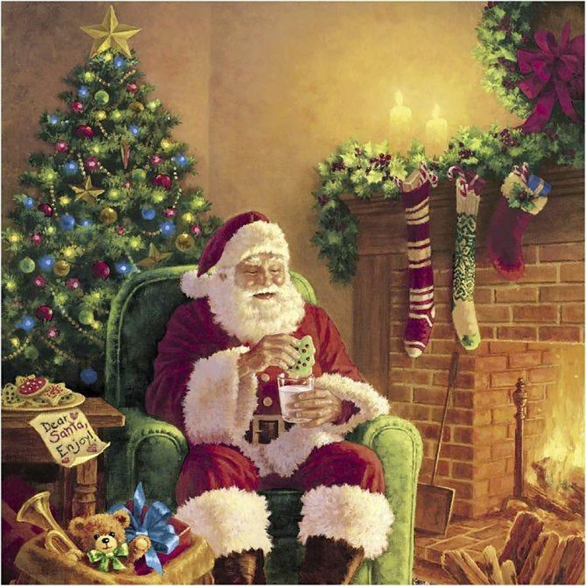Table Napkins. Santa at home. size 33x33 cm. 20 pc/ 1 pack