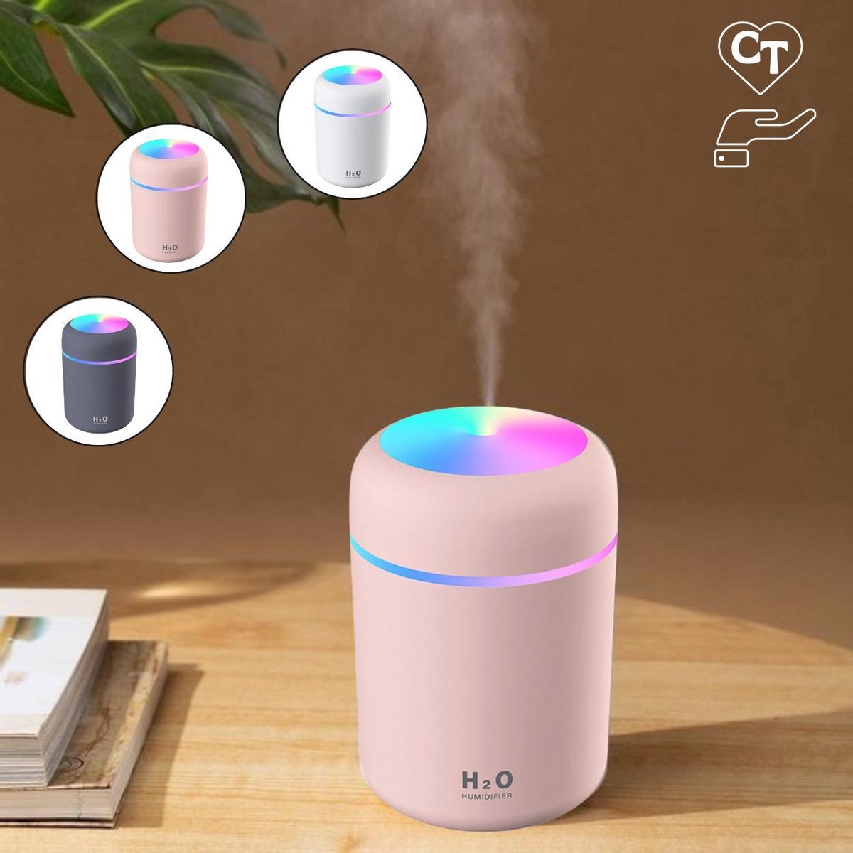 Luchtbevochtiger en Aroma Diffuser - Inclusief 5x navulling - met Nachtlampje - Aromatherapie - Vernevelaar Slaapkamer - Geurverspreider - Roze 300ml