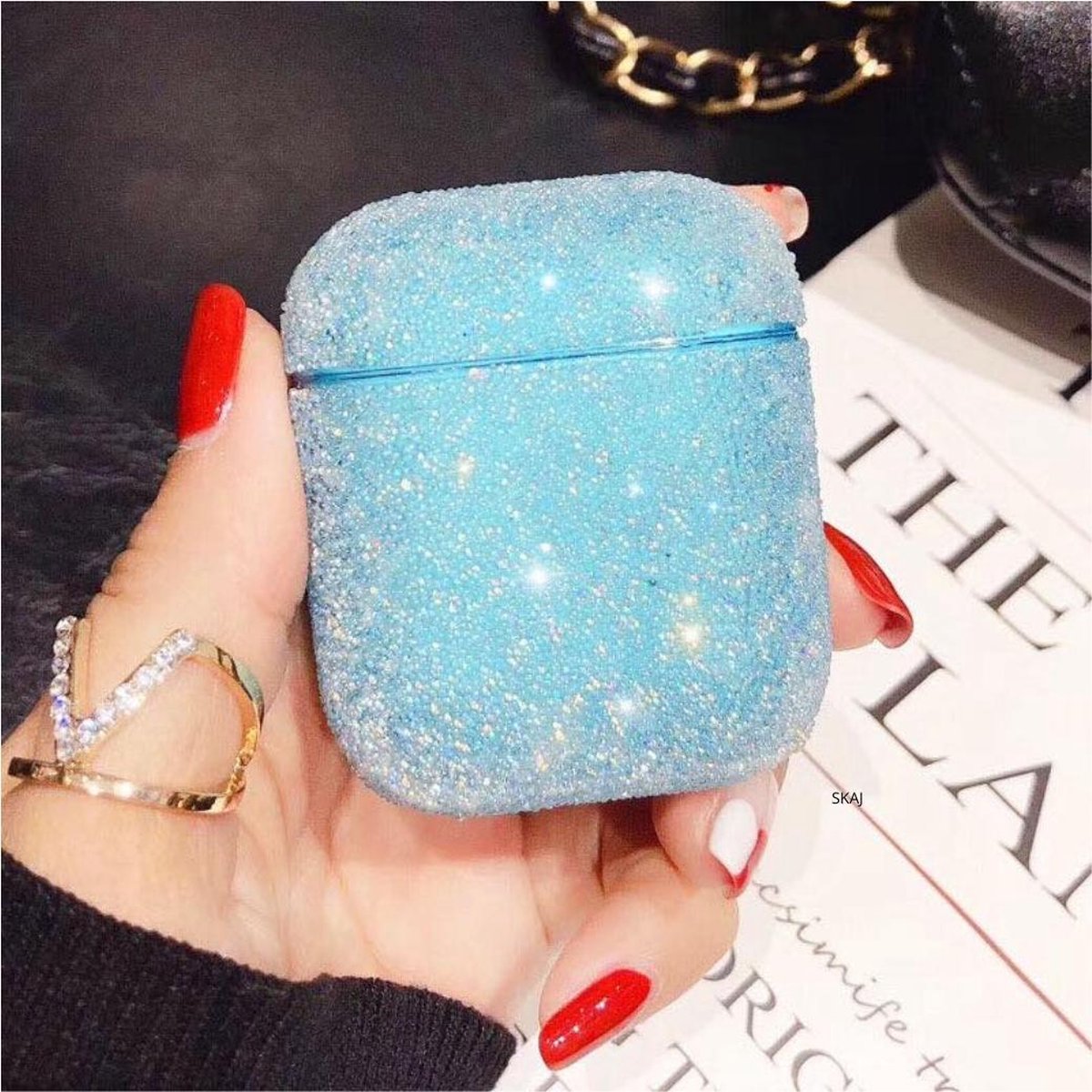 Airpods Apple Cover Case - Swarovski Stenen - Beschermhoes - Geschikt Voor Airpods 1 / 2 - Blauw