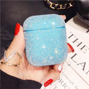 Airpods Apple Cover Case - Swarovski Stenen - Beschermhoes - Geschikt Voor Airpods 1 / 2 - Blauw