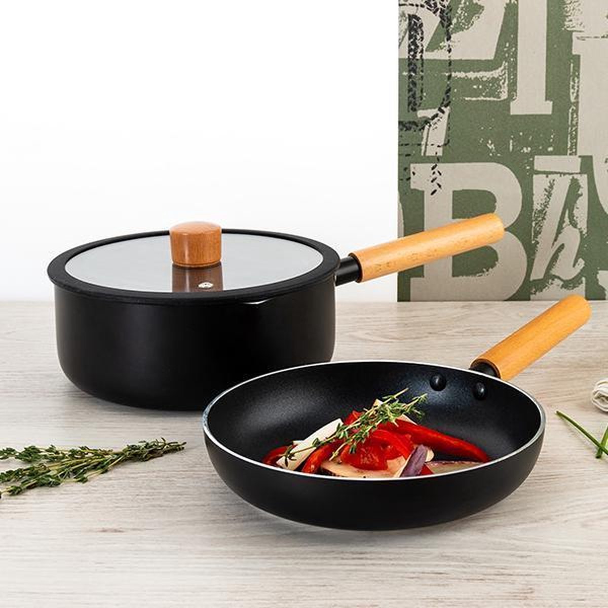 Set With Frying Pan And Saucepan Quid Habitat Mixed 20 Cm 2 Pcs