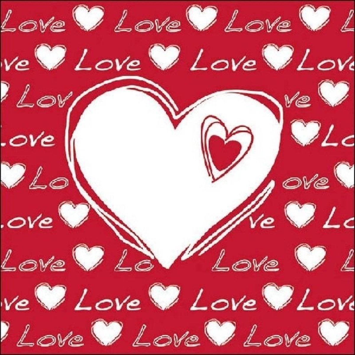 20x Hartjes servetten thema Love wit/rood 33 x 33 cm - 3-laags papieren wegwerpservetten - Valentijnsdecoratie