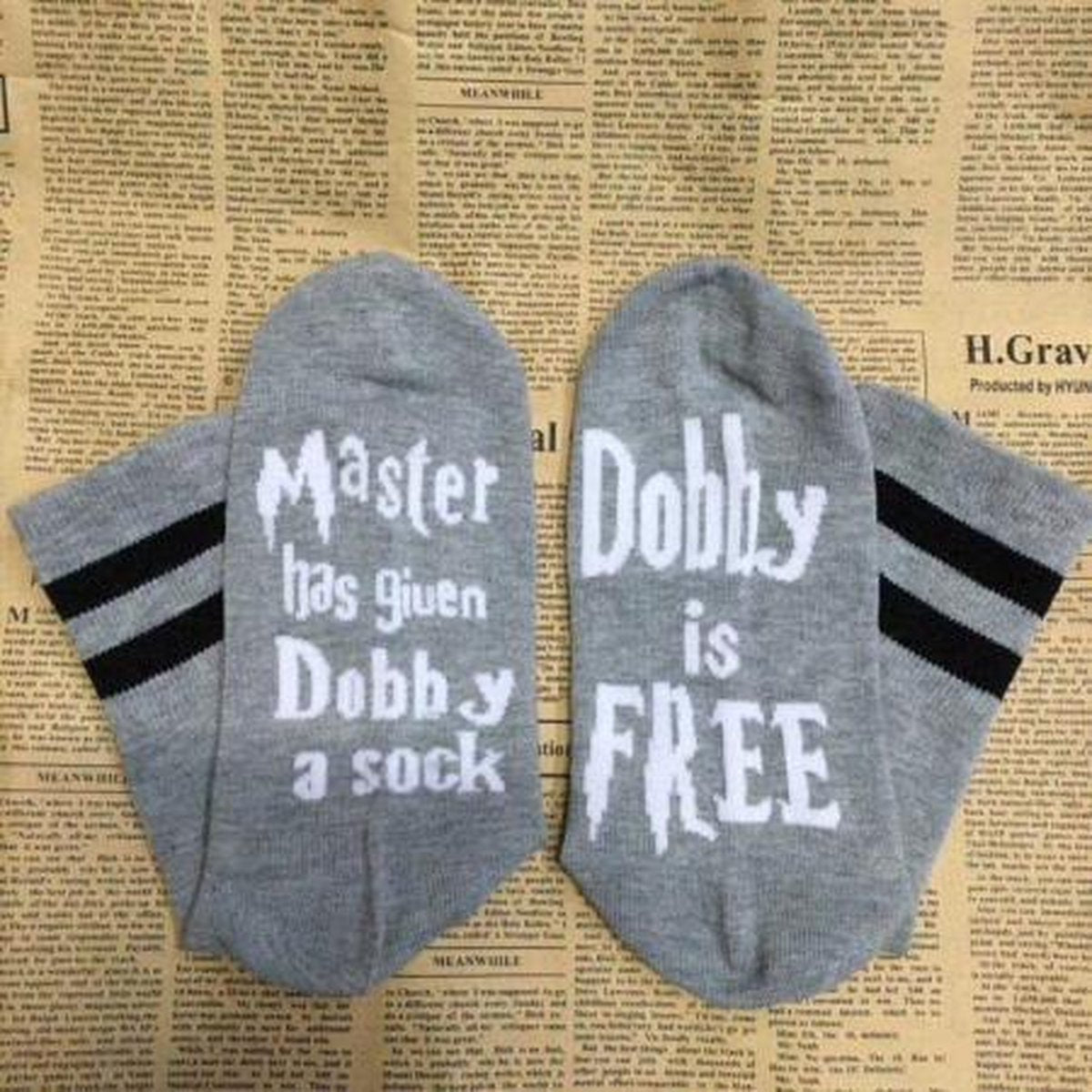 Fun sokken 'Dobby is Free' Grijs/wit (91203)