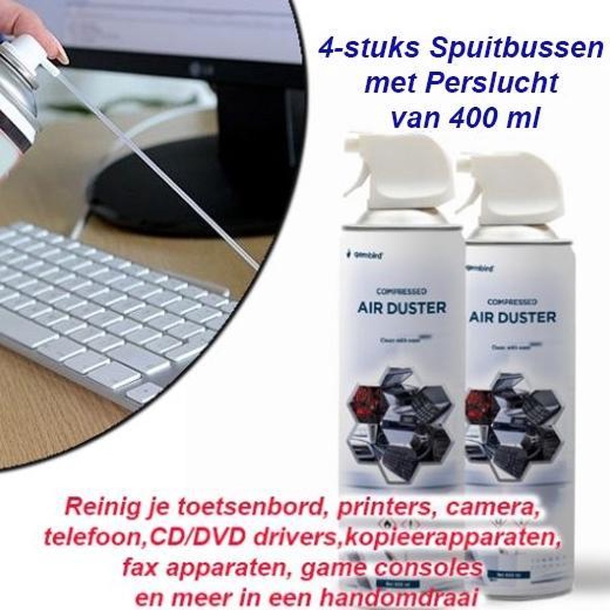 4 X Perslucht electronica reinigerbussen – 400ml per bus