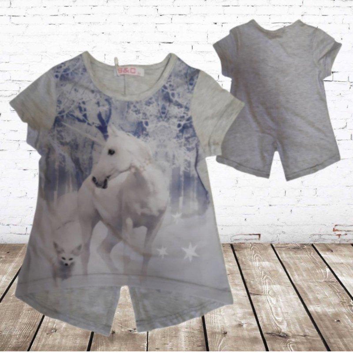 S&C Grijs shirt met paard 86/92 - 86/92
