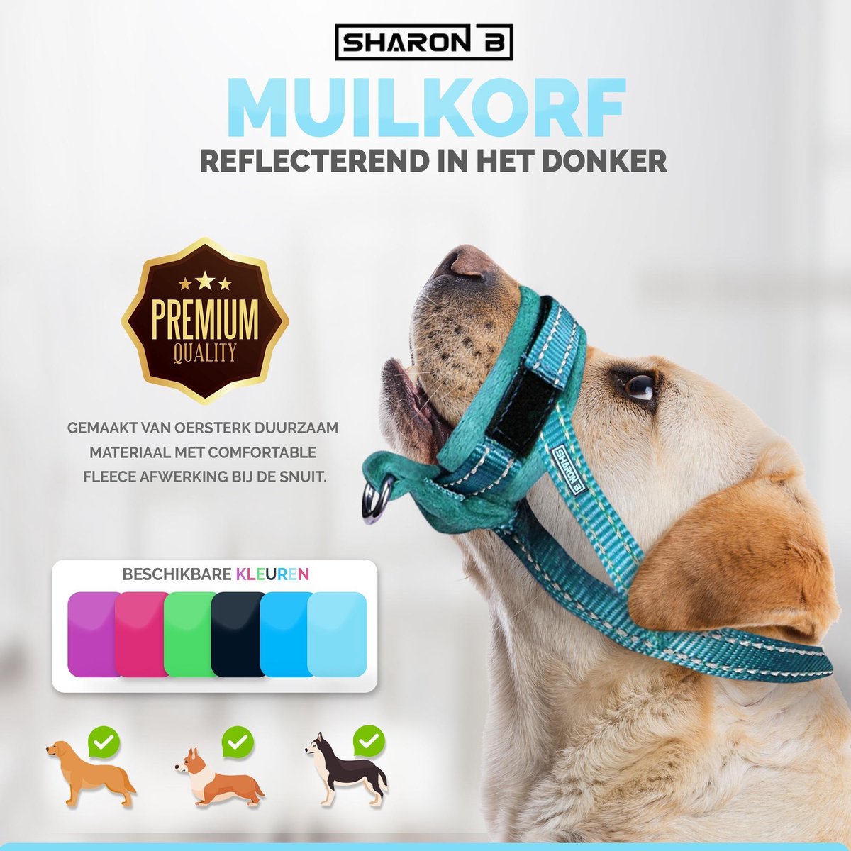 Oersterke muilkorf - turquoise - maat S-Snuit omvang 17-22 cm - Nek omvang 25-33 cm - ideaal voor kleine honden - tegen bijten