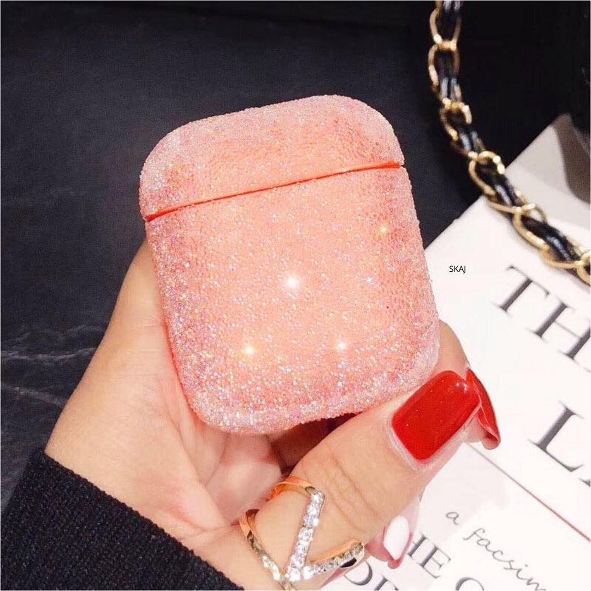 Airpods Apple Cover Case - Swarovski Stenen - Beschermhoes - Geschikt Voor Airpods 1 / 2 - Rood