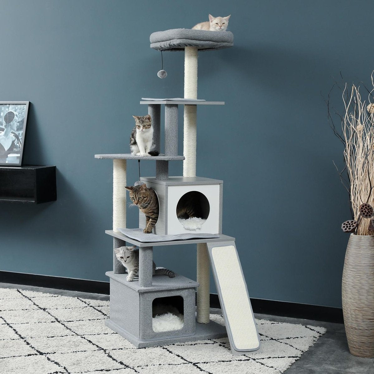 TBG Huisdier Krabpaal Condo Huis Scratcher Krabpaal Klimboom Speelgoed voor Kat Kitten Beschermende Meubels AMT0082GY