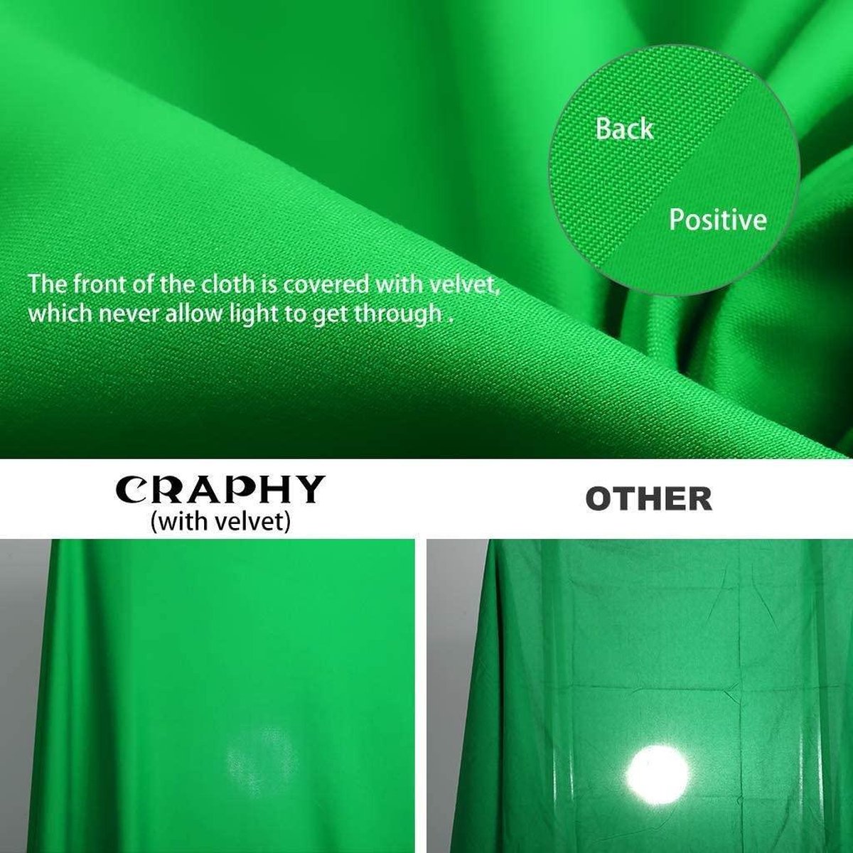 Craphy Achtergronddoek - 2.98m x 2.98m - Opvouwbaar - Voor Fotostudio of Video-opname - Groen (Zonder Statief)