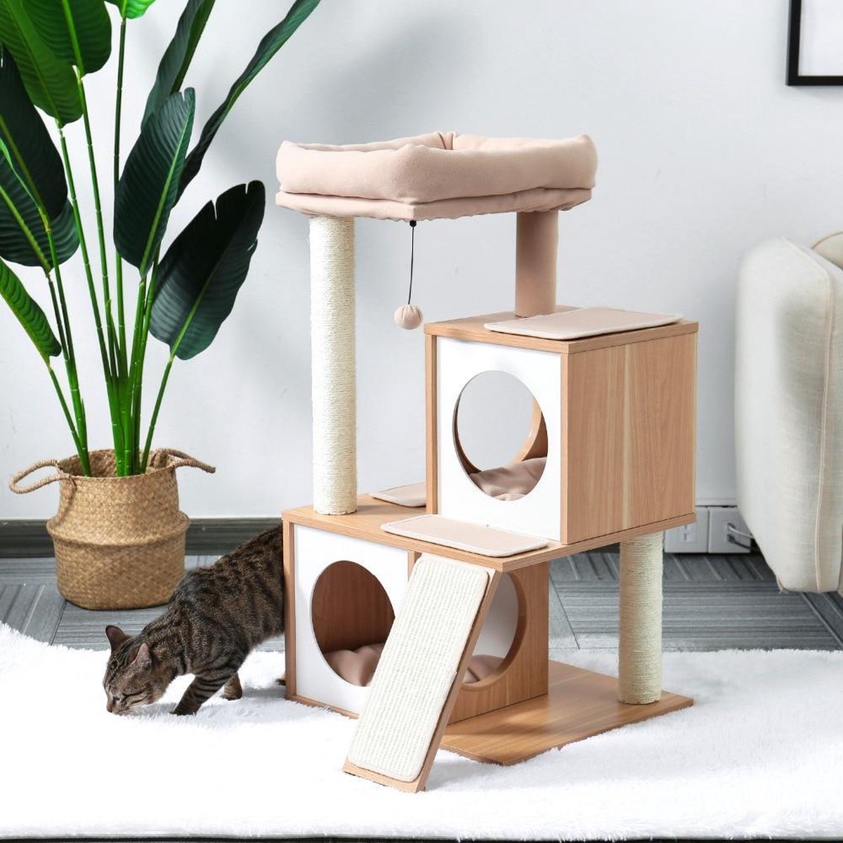 TBG Huisdier Krabpaal Condo Huis Scratcher Krabpaal Klimboom Speelgoed voor Kat Kitten Beschermende Meubels AMT0014BG-B