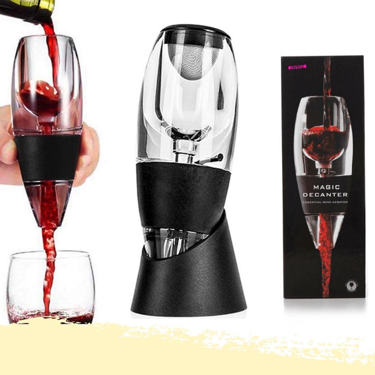Lynnz® Luxe wijn decanteerder + zeef en standaard | wijn decanter - wijndecanteerder - wijn beluchter - cadeau - wijn accessoires - geschenkset - decanteer karaf