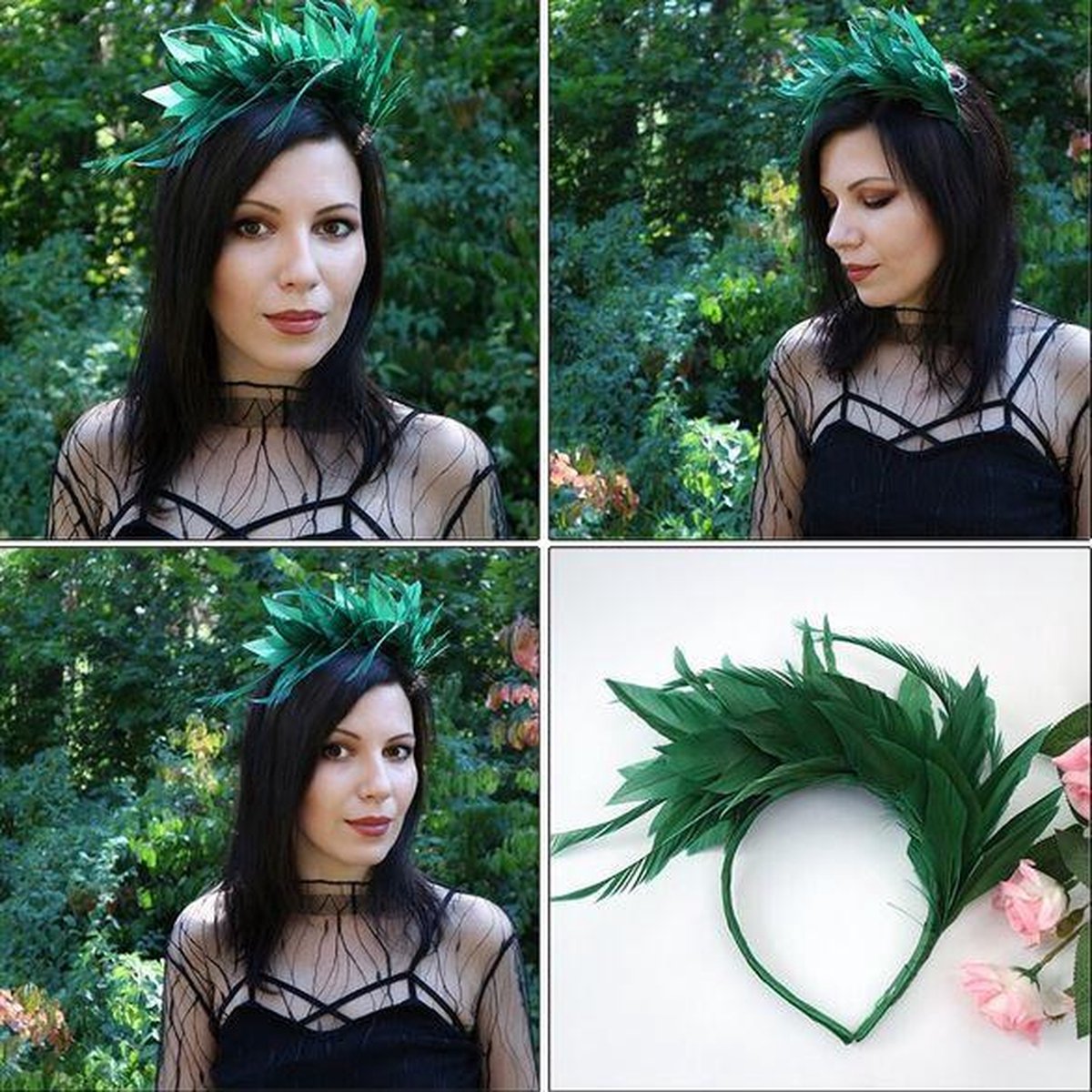 Diadeem groen met veren - carnaval - festival - dansvoorstelling
