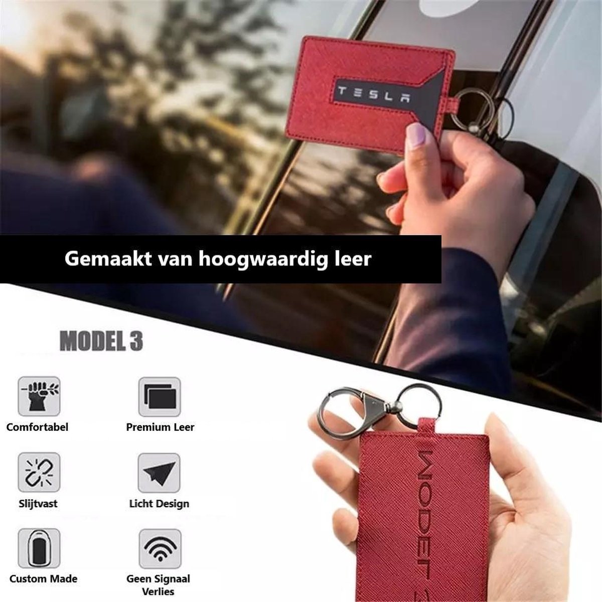 Tesla Model 3 Sleutelkaart houder Sleutelhanger Key Card Auto Accessoires Nederland en België - Rood