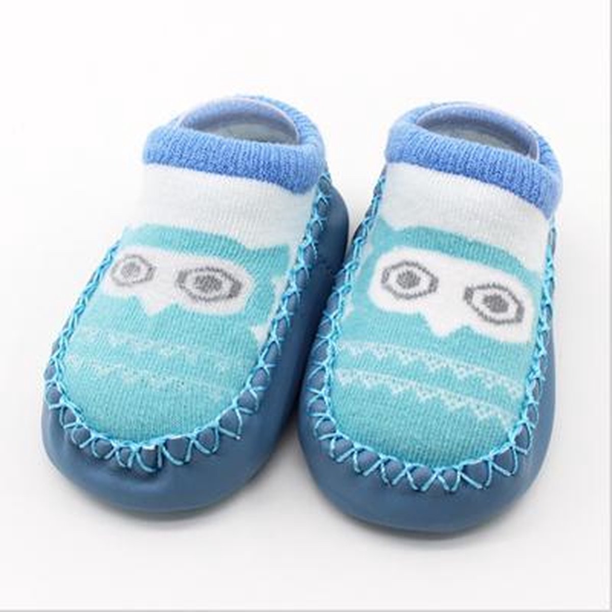JillyBee - Baby Sokjes - Slofsokken - Sloffen - Antislip - Blauw - Wit - 14cm
