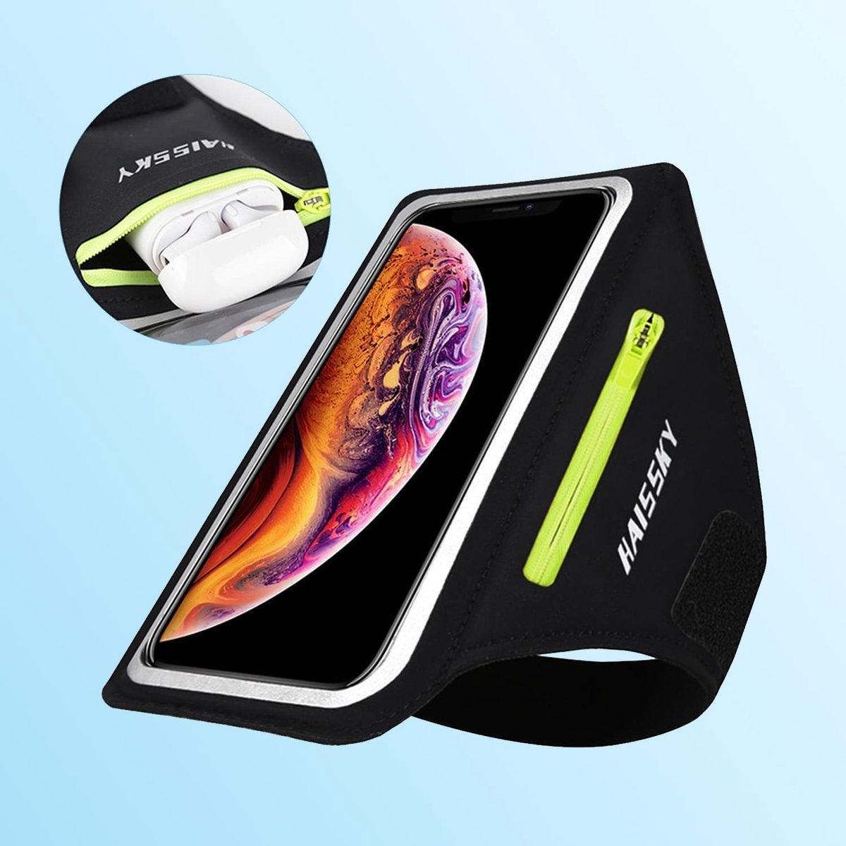Luxe universele smartphone hardloop Armband Zwart / Sportband - Inclusief ruimte voor pasjes