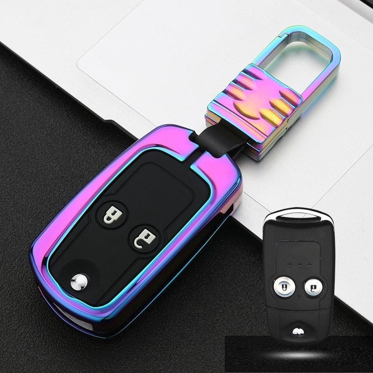 Auto Lichtgevende All-inclusive Zinklegering Sleutel Beschermhoes Sleutel Shell voor Honda D Stijl Vouwen 2-knop (kleur)