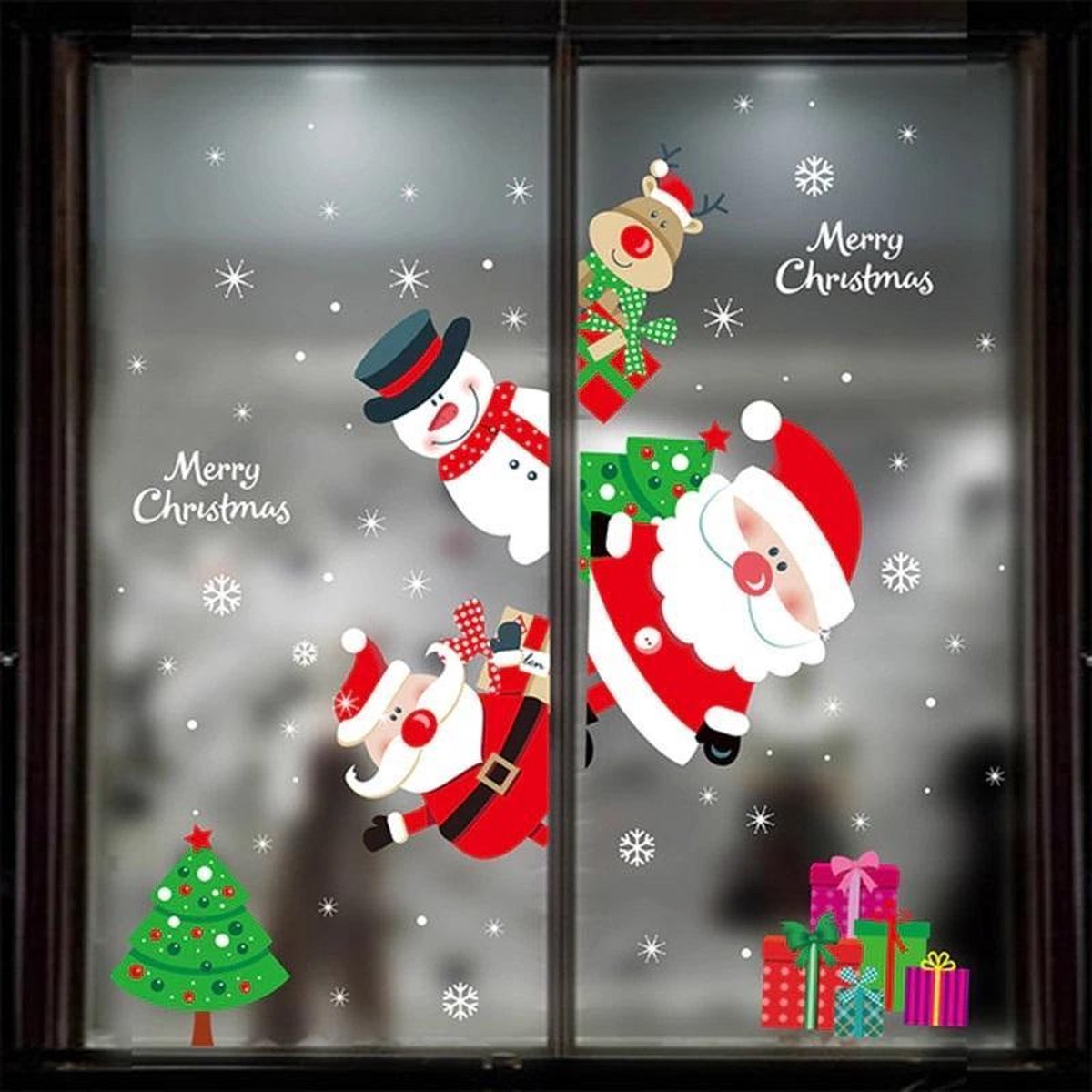 Kerststicker - raamsticker - kerstman sneeuwpop en rendier - Leuke opvallende kerstdecoratie