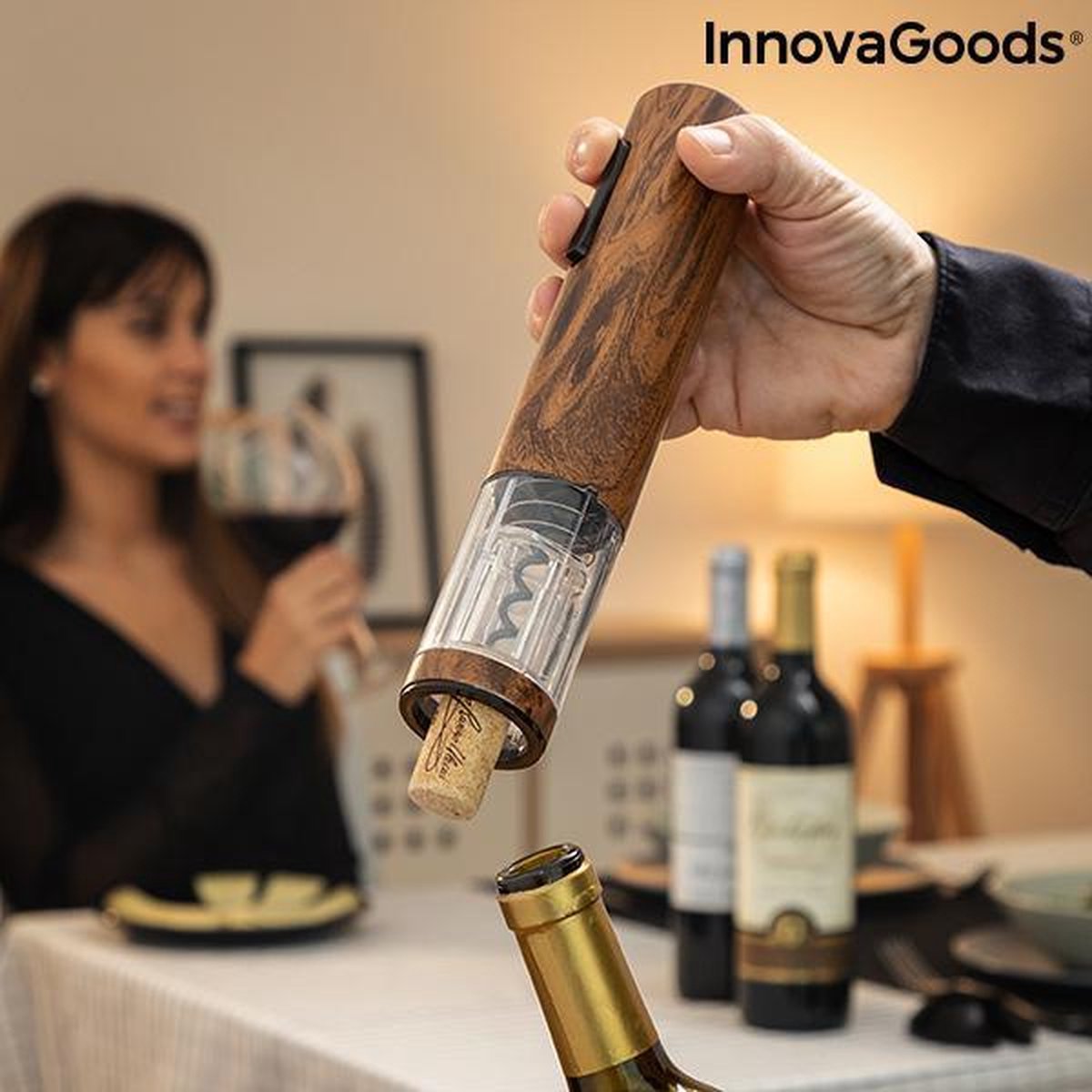 Automatische en oplaadbare kurkentrekker met houteffect Corkout InnovaGoods