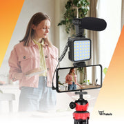 TW products Flexibele Houder – Statief voor Smartphone Camera GoPro – Bluetooth Remote – Draadloze Afstandsbediening – Met Ledlamp en Shotgun Microfoon – Vlog Kit - 360˚ draaibaar - Zwart