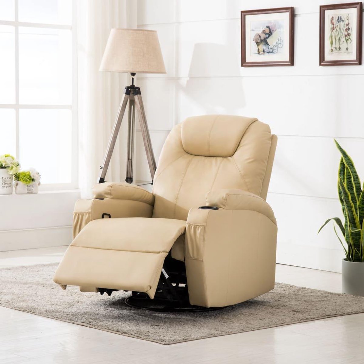 vidaXL Massagestoel schommelend elektrisch kunstleer crème