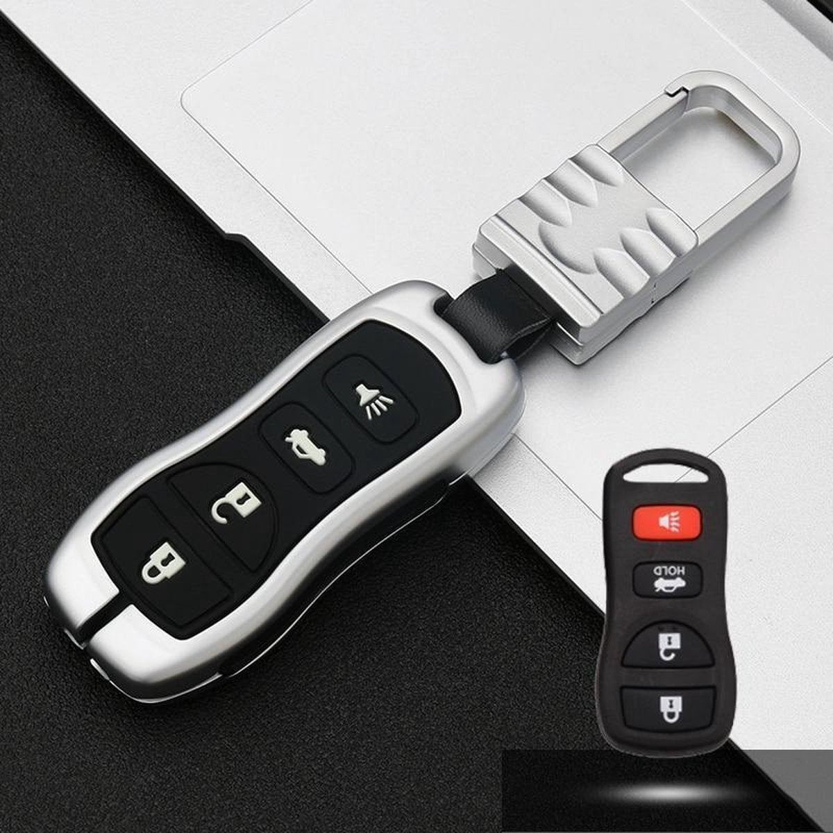 Auto Lichtgevende All-inclusive Zinklegering Sleutel Beschermhoes Sleutel Shell voor Nissan I Style (Zilver)