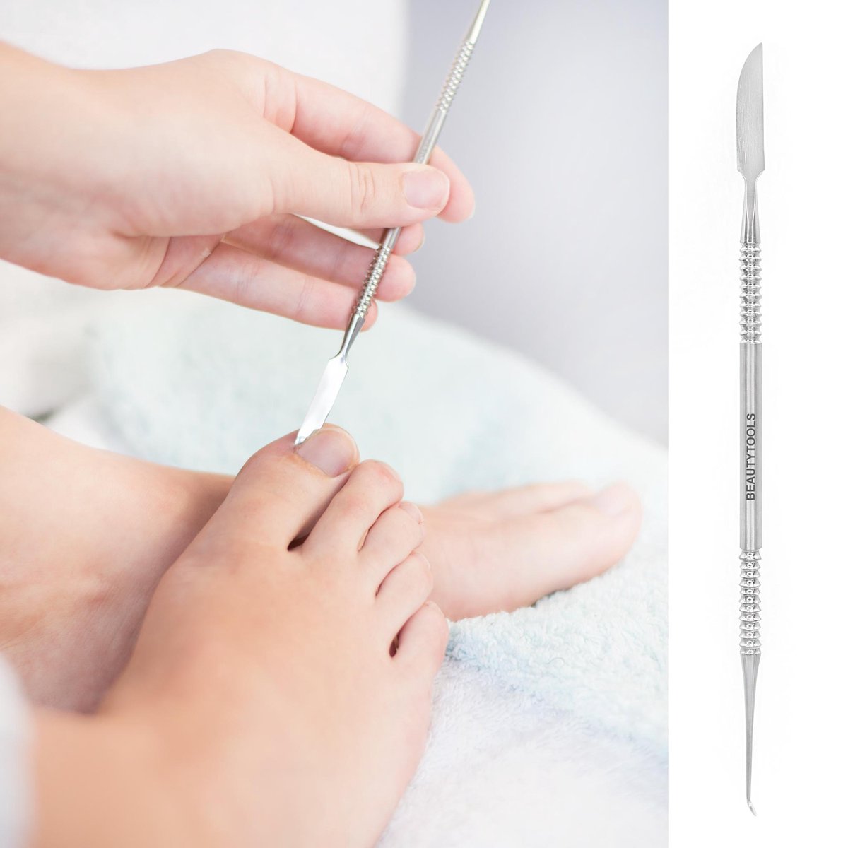 BeautyTools INOX Pedicure Excavator / Nagellifter Voor Ingegroeide Teennagels en Hoekjes - Nagelheffer - Dubbelzijdig met Afgevlakt Mesje en Afgerond Puntje (NL-0638)