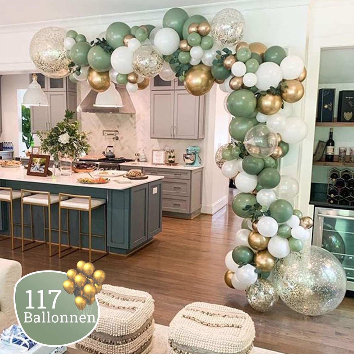 Ballonnenboog Olijfgroen - Diy - Blush - Incl. Pomp en Ophanghaakjes - 117 Ballonnen - Verjaardag - Kant en Klaar Pakket - Versiering - Feestartikel